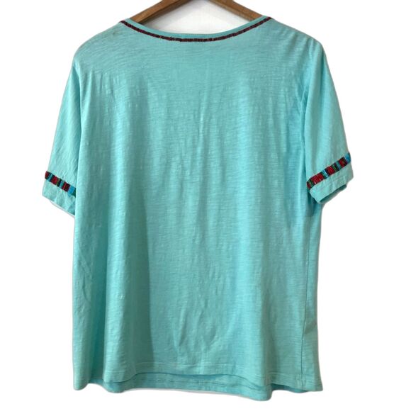 Sundance Beaded Turquoise Boxy T-Shirt Medium Cotton Short Sleeves - Picture 3 of 6